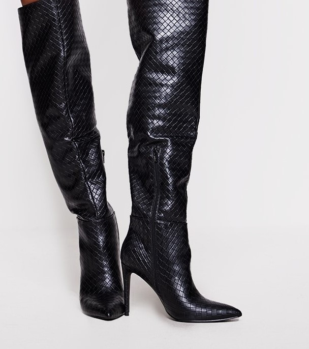 بوت بلند نوک تیز طرحدار برند plt مشکی