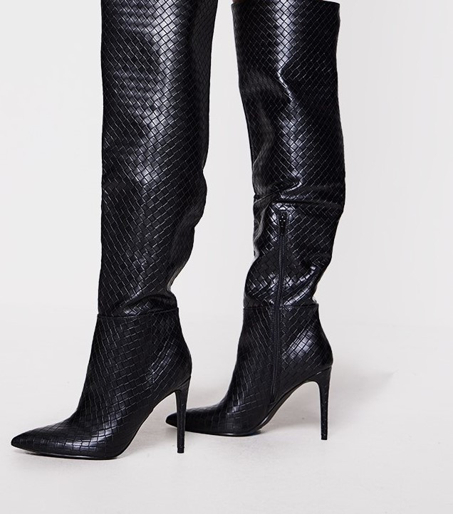 بوت بلند نوک تیز طرحدار مشکی plt