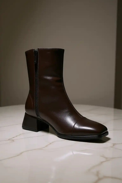 نیم بوت جلو مربعی قهوه ای