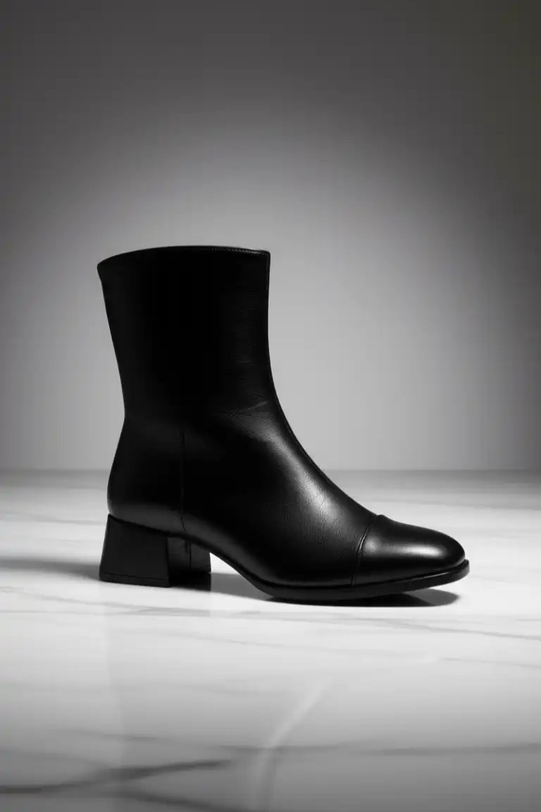 نیم بوت (برت) مربعی زنانه مشکی کد 1023