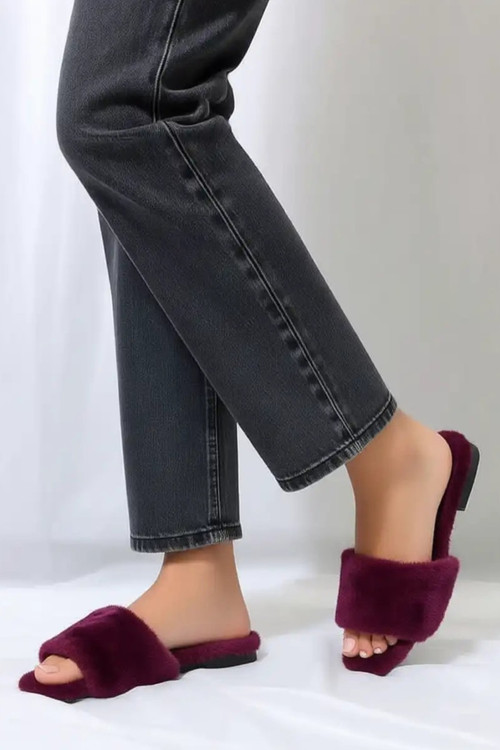 دمپایی روفرشی بنفش خزدار