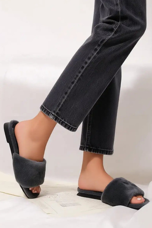 دمپایی روفرشی خزدار طوسی