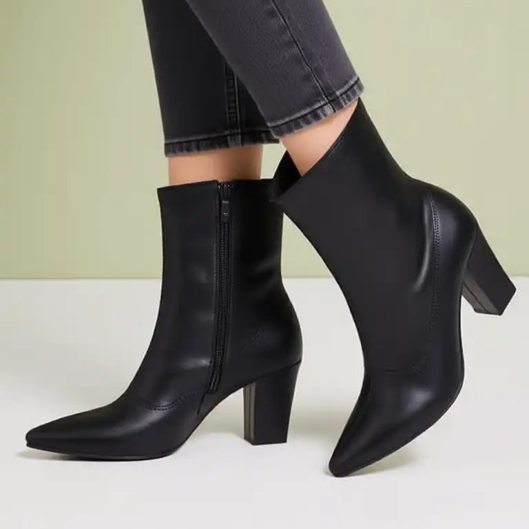 نیم بوت نوک تیز زنانه مشکی کد 1020