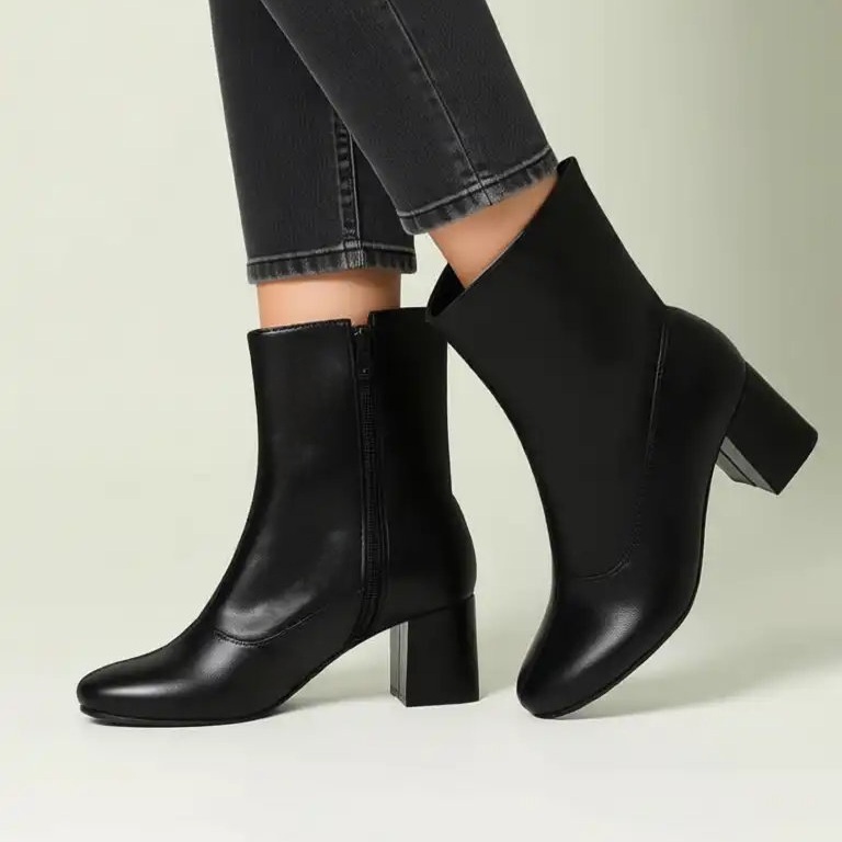 نیم بوت پنجه گرد زنانه مشکی کد 1021